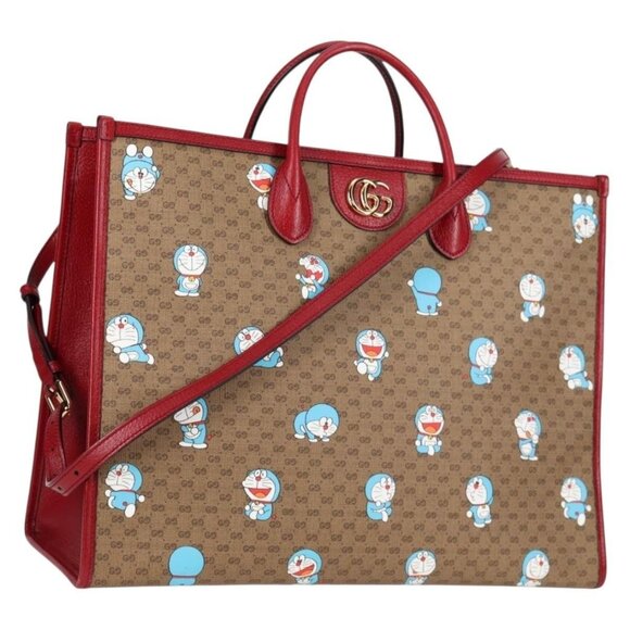 GUCCI Micro GG Supreme Doraemon Hand Bag PVC 2way Brown Gold 653952 Auth 131782A - Picture 1 of 16